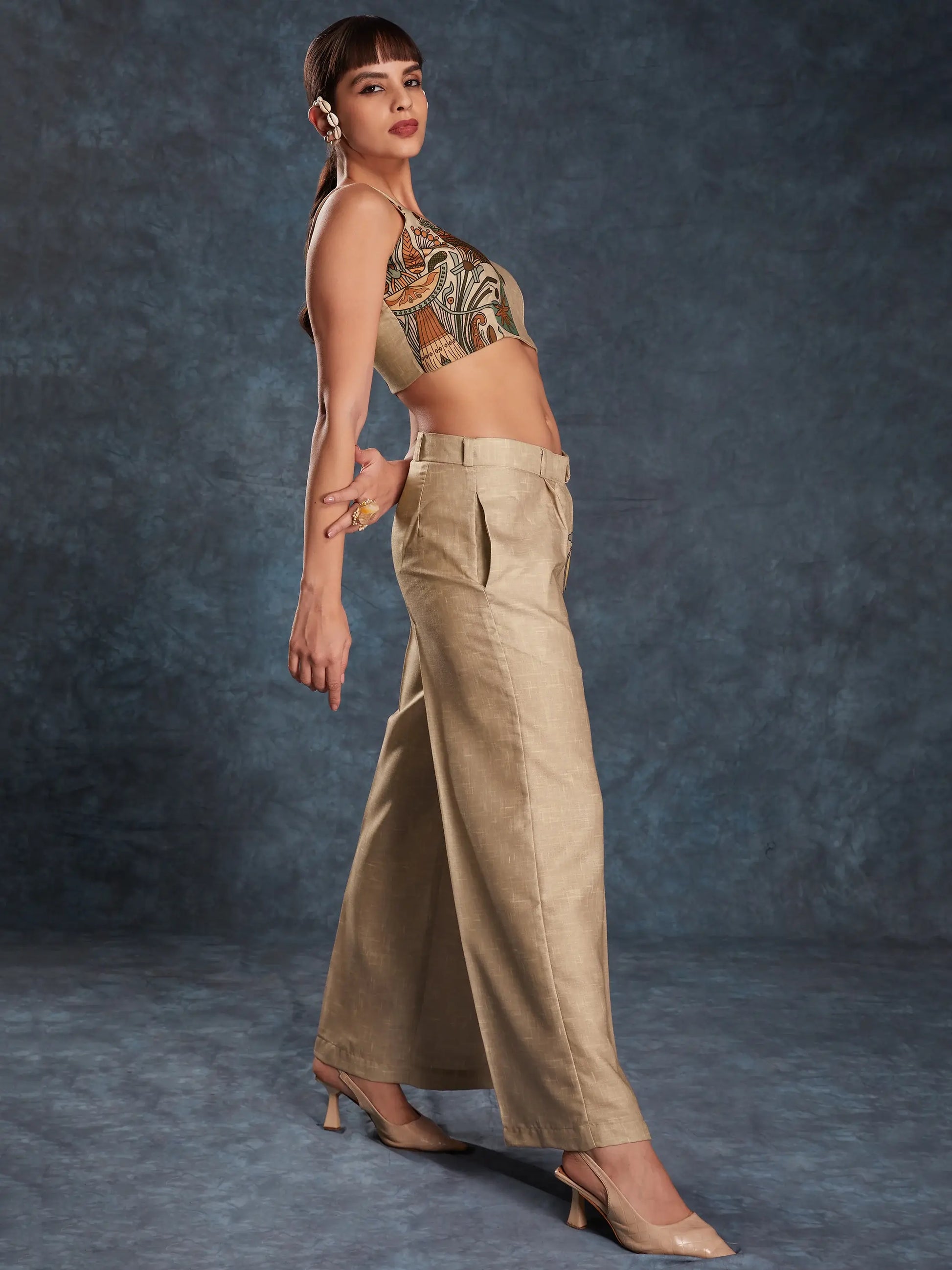 Glamorous Brown Printed Linen Western Wear Co-Ord Set - Zeel Clothing