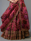 Glamorous Coral Pink Floral Printed Organza Reception Lehenga Choli - Zeel Clothing