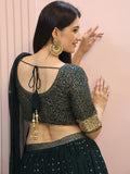 Glamorous Dark Green Sequins Georgette Party Wear Lehenga Choli With Dupatta - Zeel Clothing