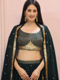 Glamorous Dark Green Sequins Georgette Party Wear Lehenga Choli With Dupatta - Zeel Clothing