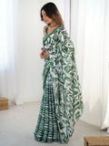 Glamorous Green Digital Printed Chinon Event Wear Saree With Blouse - Zeel Clothing