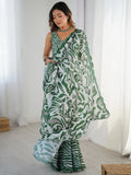 Glamorous Green Digital Printed Chinon Event Wear Saree With Blouse - Zeel Clothing