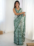 Glamorous Green Digital Printed Chinon Event Wear Saree With Blouse - Zeel Clothing