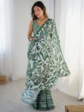 Glamorous Green Digital Printed Chinon Event Wear Saree With Blouse - Zeel Clothing