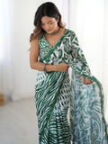 Glamorous Green Digital Printed Chinon Event Wear Saree With Blouse - Zeel Clothing