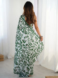 Glamorous Green Digital Printed Chinon Event Wear Saree With Blouse - Zeel Clothing