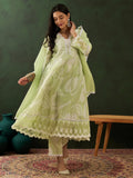 Glamorous Green Embroidered Cotton Readymade Anarkali Suit Pant - Zeel Clothing