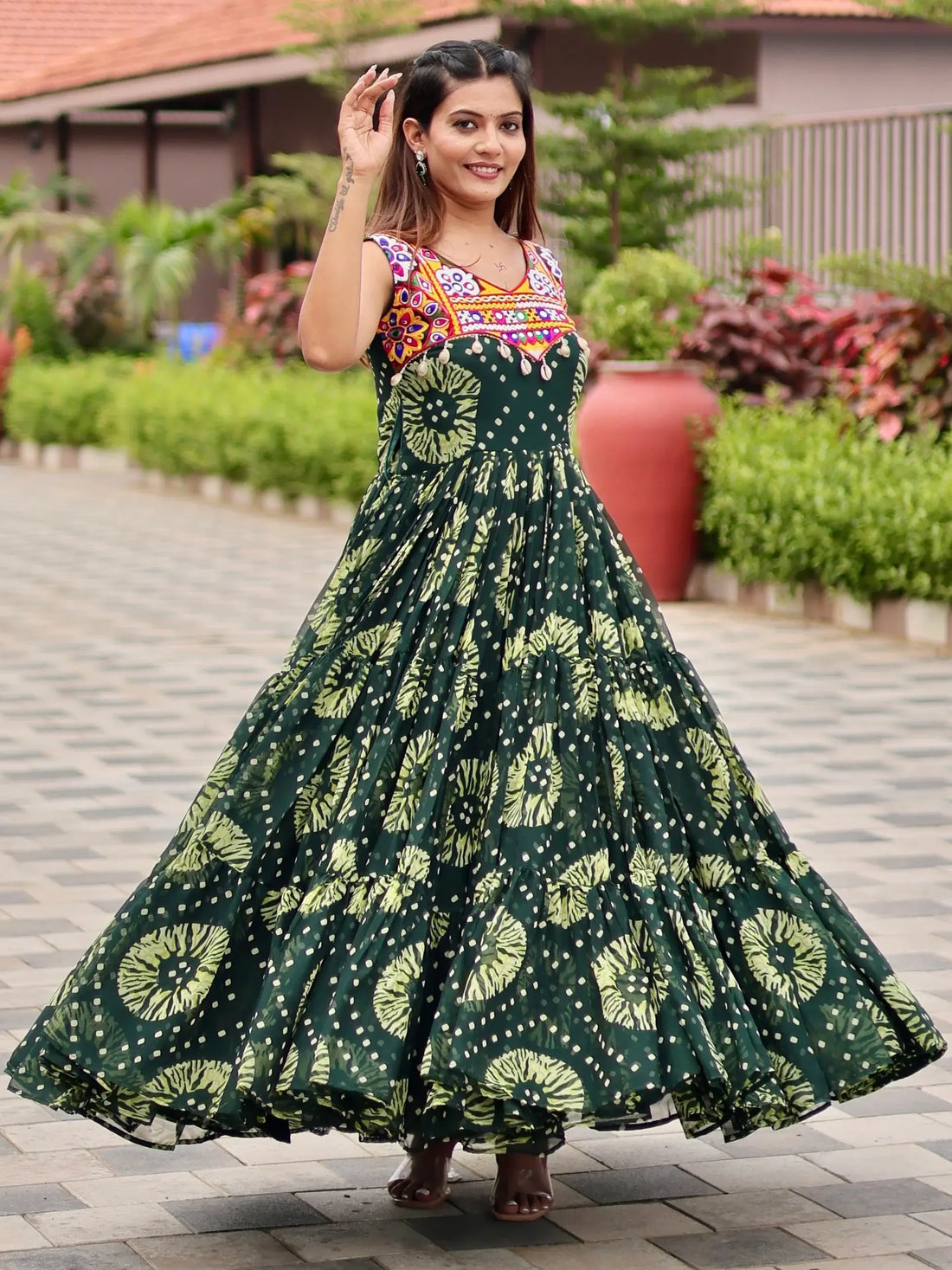 Glamorous Green Gamthi Work Georgette Navratri Special Gown - Zeel Clothing