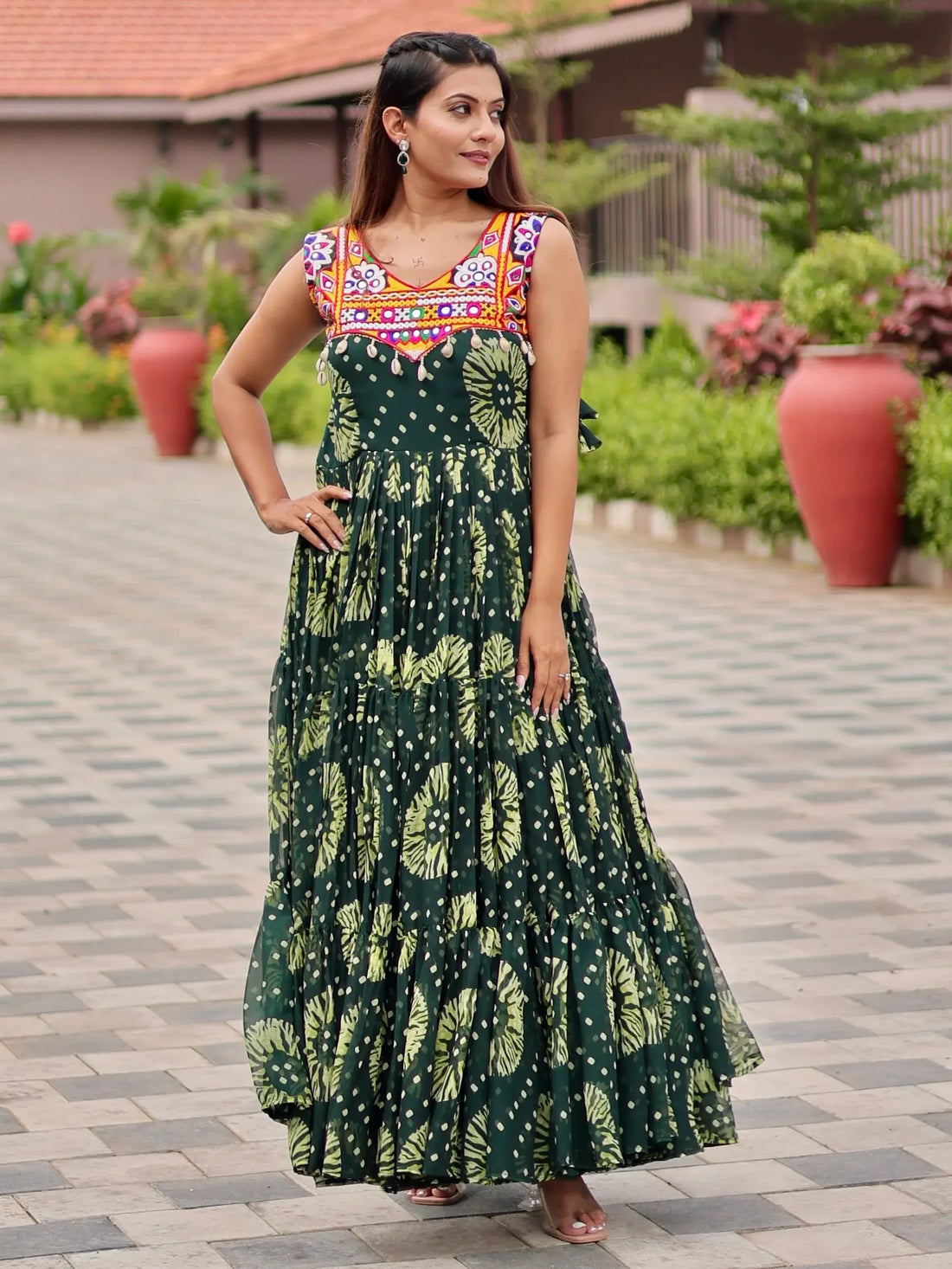 Glamorous Green Gamthi Work Georgette Navratri Special Gown - Zeel Clothing