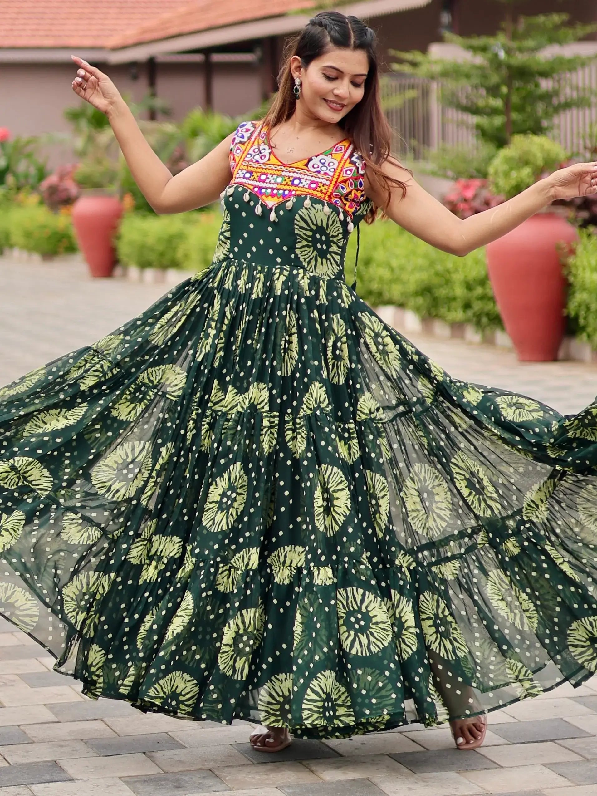 Glamorous Green Gamthi Work Georgette Navratri Special Gown - Zeel Clothing