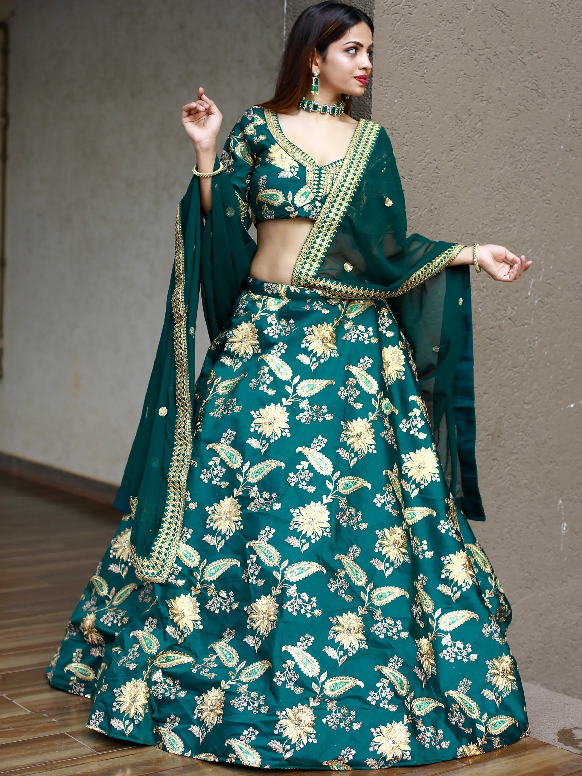 Glamorous Green Thread Embroidery Art Silk Wedding Lehenga Choli - Zeel Clothing