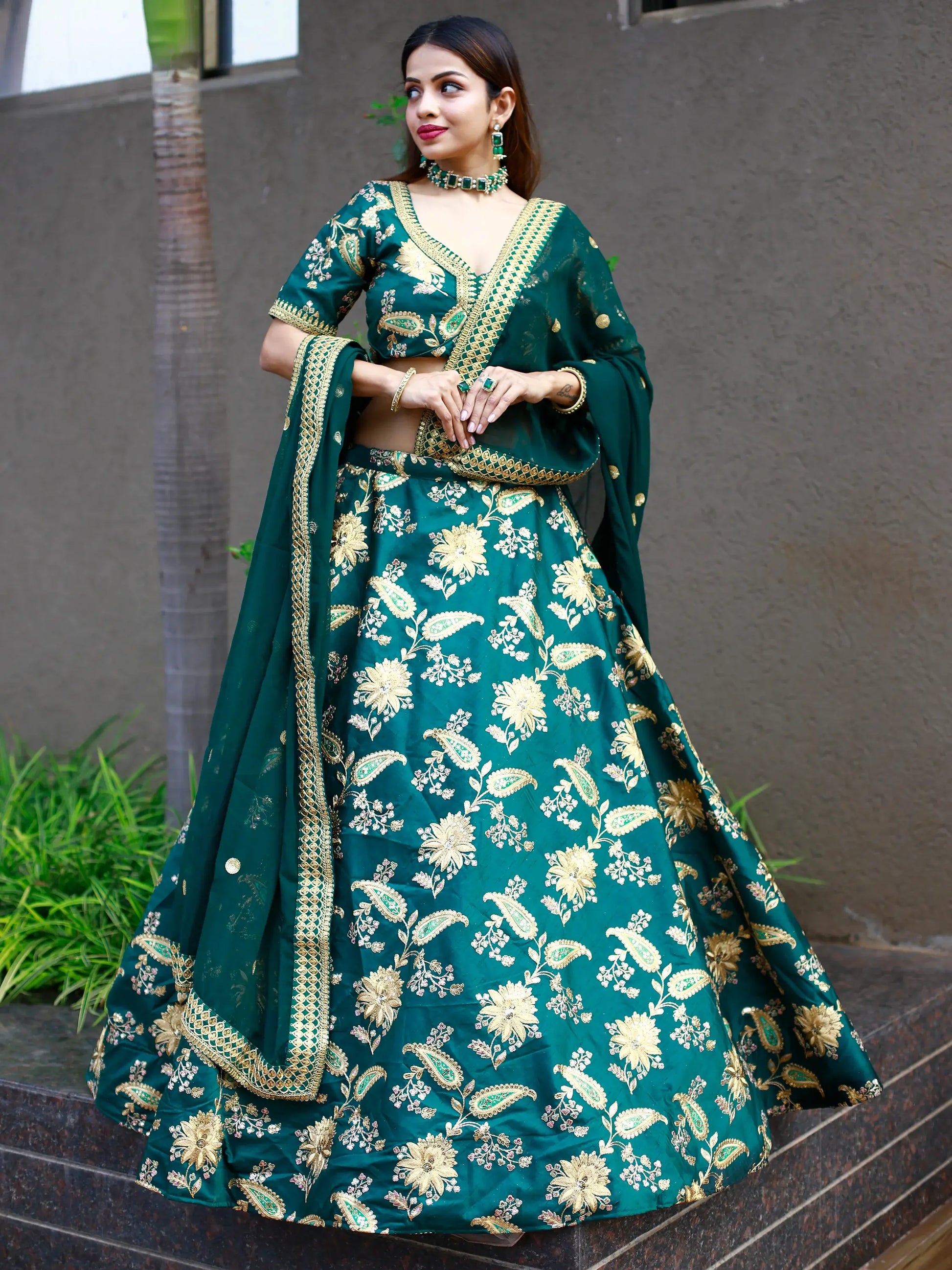 Glamorous Green Thread Embroidery Art Silk Wedding Lehenga Choli - Zeel Clothing