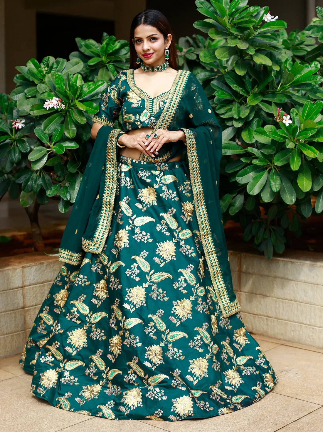 Glamorous Green Thread Embroidery Art Silk Wedding Lehenga Choli - Zeel Clothing