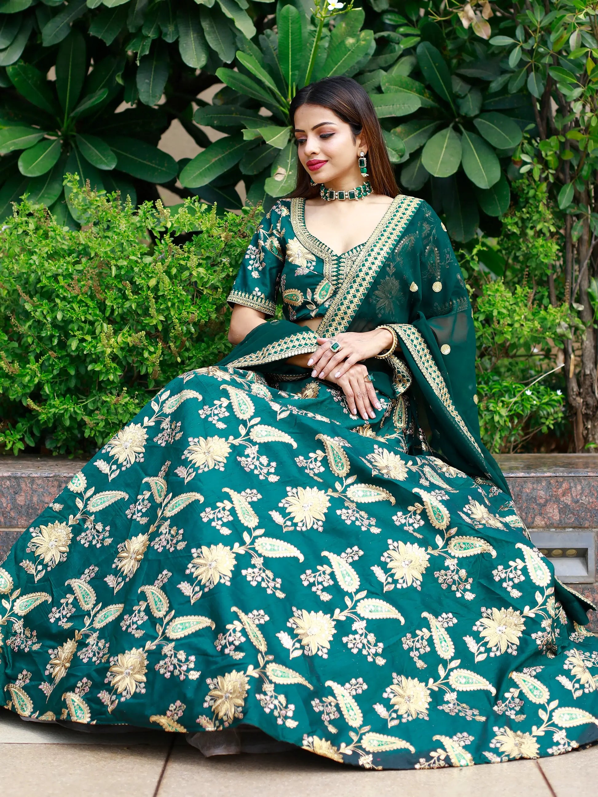 Glamorous Green Thread Embroidery Art Silk Wedding Lehenga Choli - Zeel Clothing