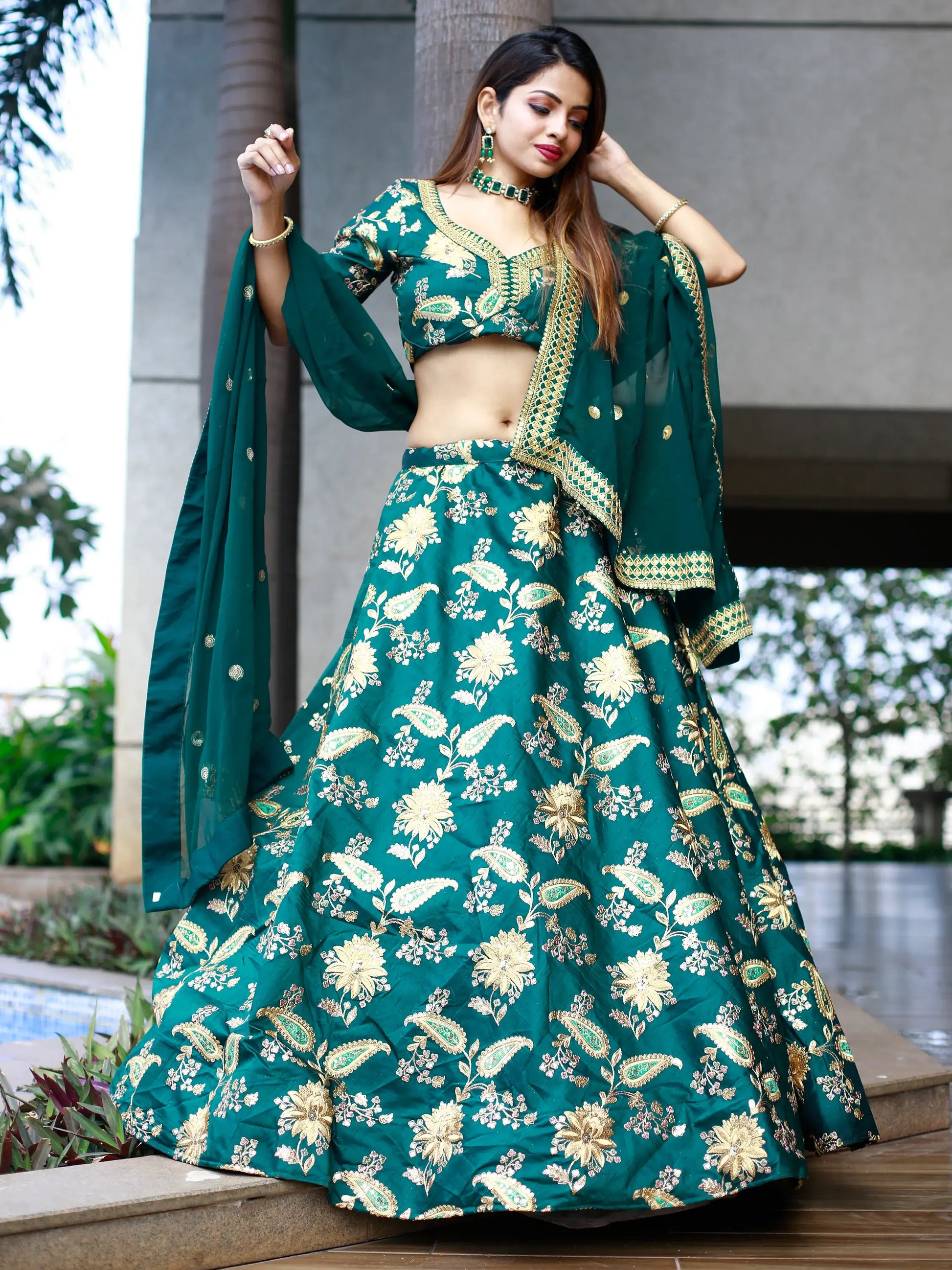 Glamorous Green Thread Embroidery Art Silk Wedding Lehenga Choli - Zeel Clothing