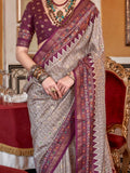 Glamorous Grey Printed Silk Traditional Saree With Blouse - Zeel Clothing