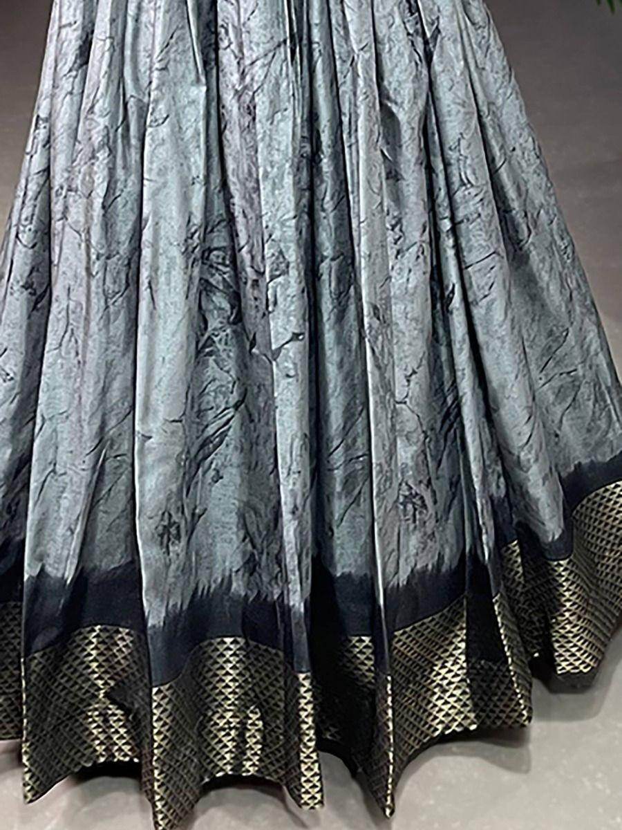 Glamorous Grey Shibori Print Silk Readymade Festival Wear Gown - Zeel Clothing