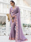 Glamorous Lavender Embroidered Silk Festive Wear Saree - Zeel Clothing