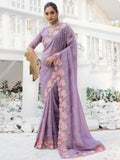 Glamorous Lavender Embroidered Silk Festive Wear Saree - Zeel Clothing