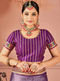 Glamorous Lavender Swarovski Work Silk Festive Wear Saree With Blouse - Zeel Clothing