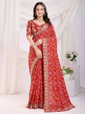 Glamorous Maroon Bandhani Printed Silk Bridal Saree - Zeel Clothing
