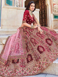Glamorous Maroon Embroidered Work Velvet Bridal Wear Lehenga Choli - Zeel Clothing