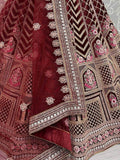 Glamorous Maroon Heavy Embroidered Velvet Bridal Lehenga Choli - Zeel Clothing