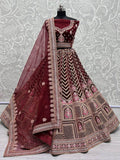 Glamorous Maroon Heavy Embroidered Velvet Bridal Lehenga Choli - Zeel Clothing