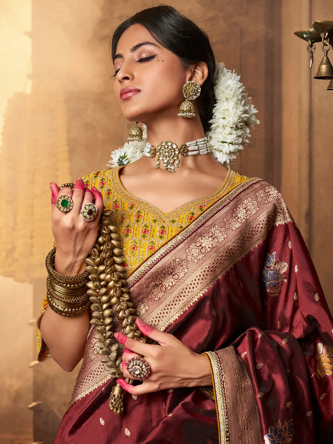 Glamorous Maroon Zari Weaving Silk Bridal Saree With Blouse - Zeel Clothing
