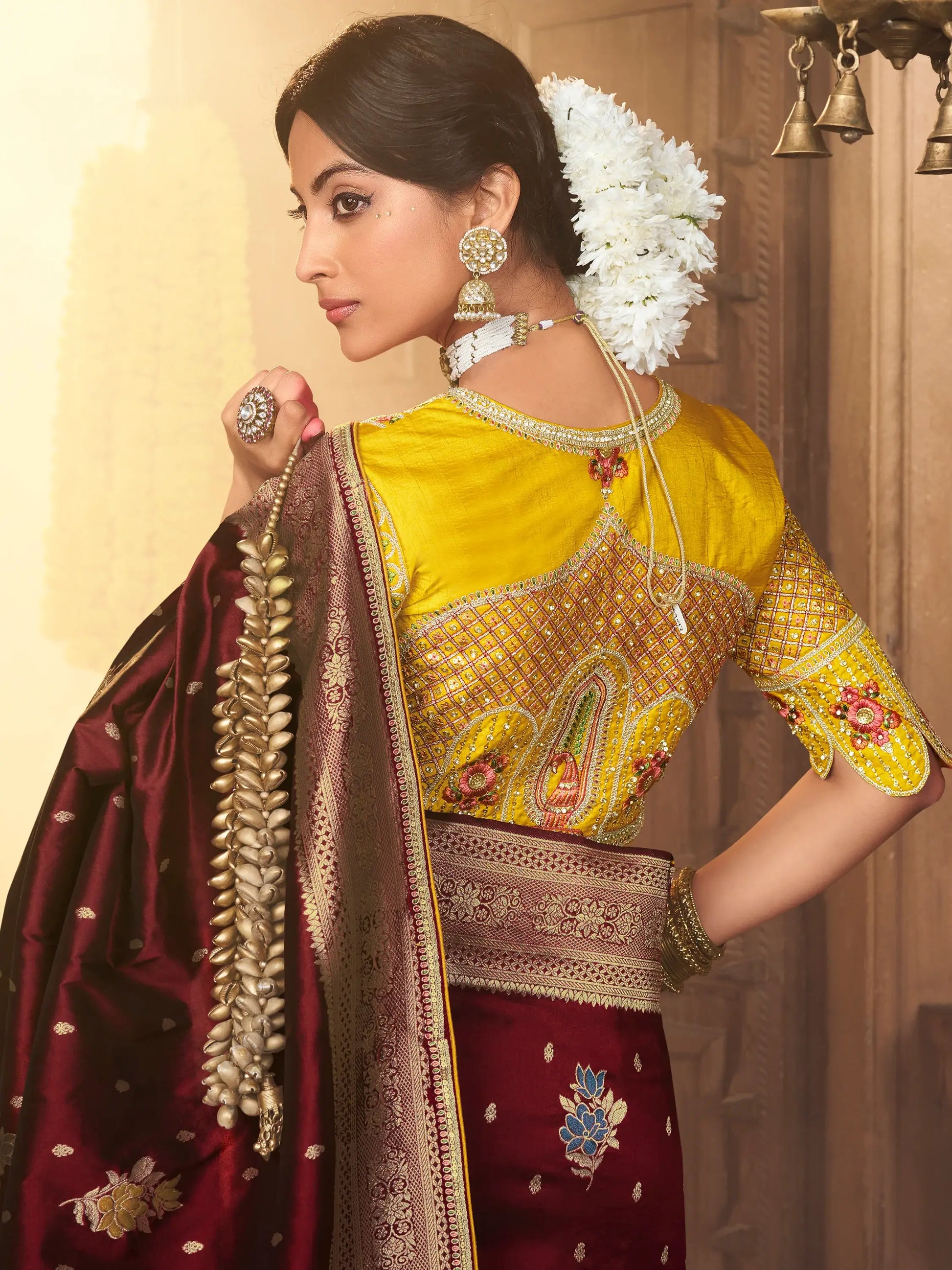 Glamorous Maroon Zari Weaving Silk Bridal Saree With Blouse - Zeel Clothing