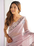 Glamorous Mauve Embroidered Organza Event Wear Saree With Blouse - Zeel Clothing