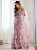 Glamorous Mauve Embroidered Organza Event Wear Saree With Blouse - Zeel Clothing