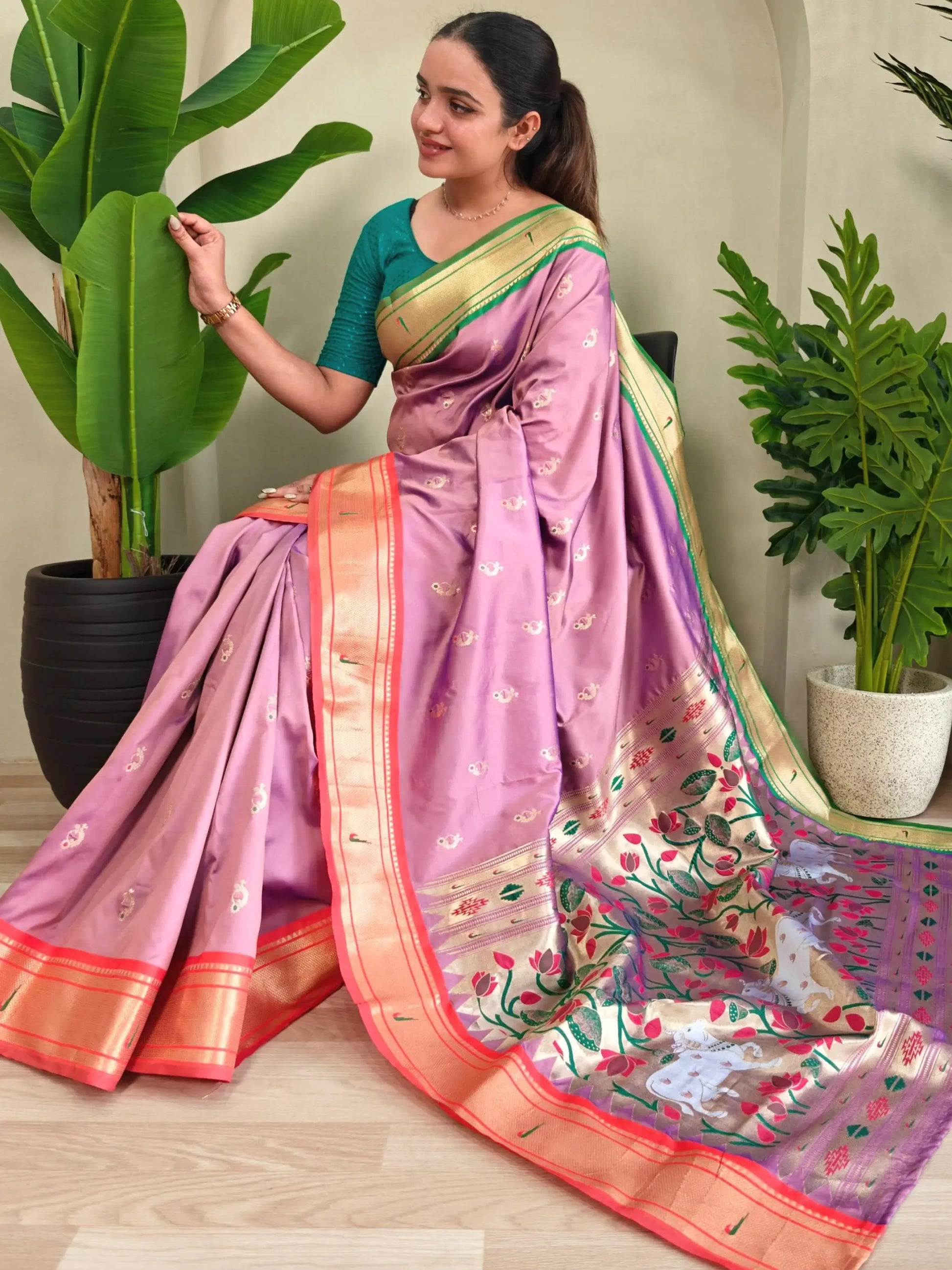 Glamorous Mauve Pichwai Printed Silk Designer Saree With Blouse - Zeel Clothing