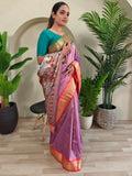Glamorous Mauve Pichwai Printed Silk Designer Saree With Blouse - Zeel Clothing