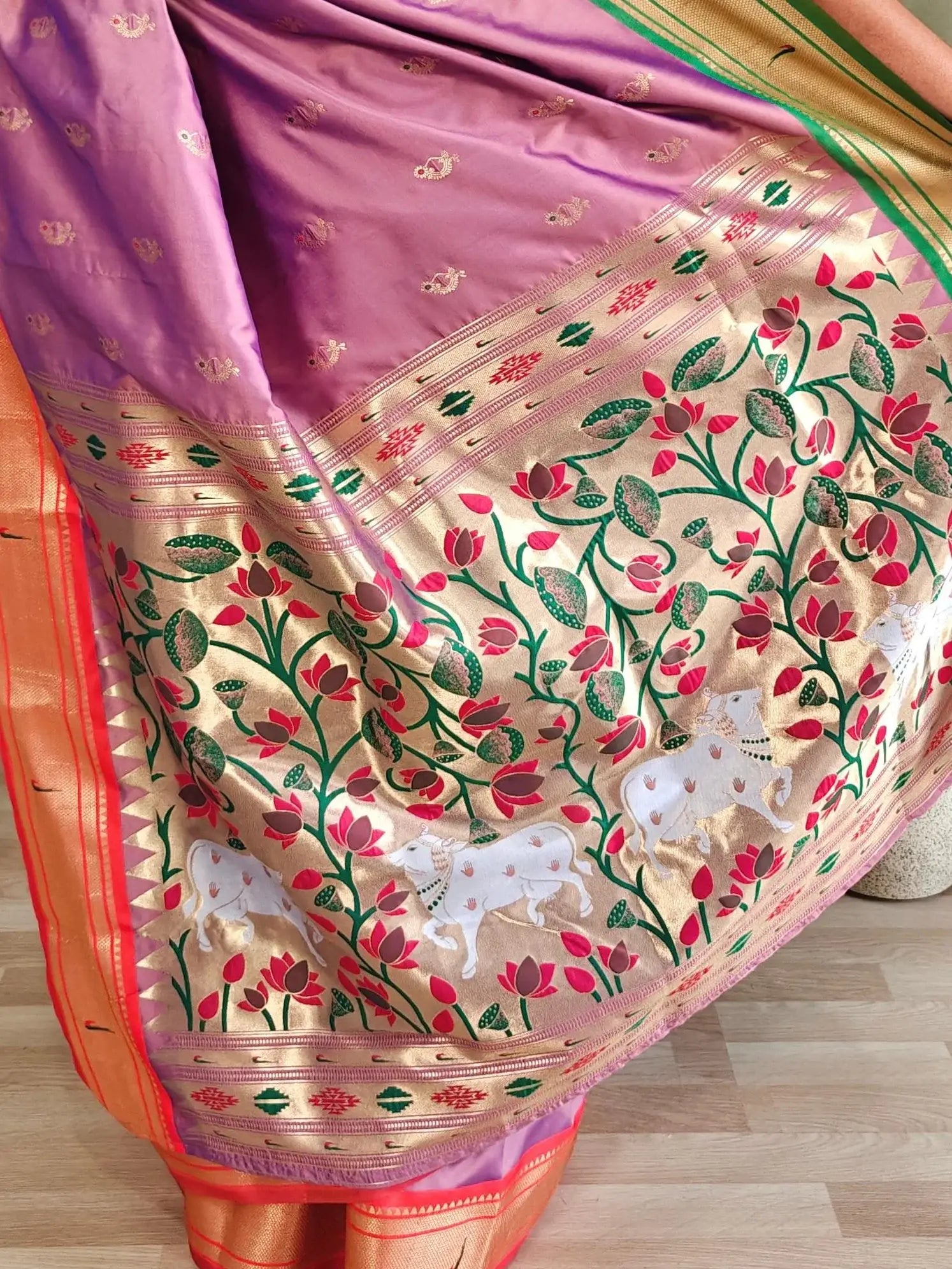 Glamorous Mauve Pichwai Printed Silk Designer Saree With Blouse - Zeel Clothing
