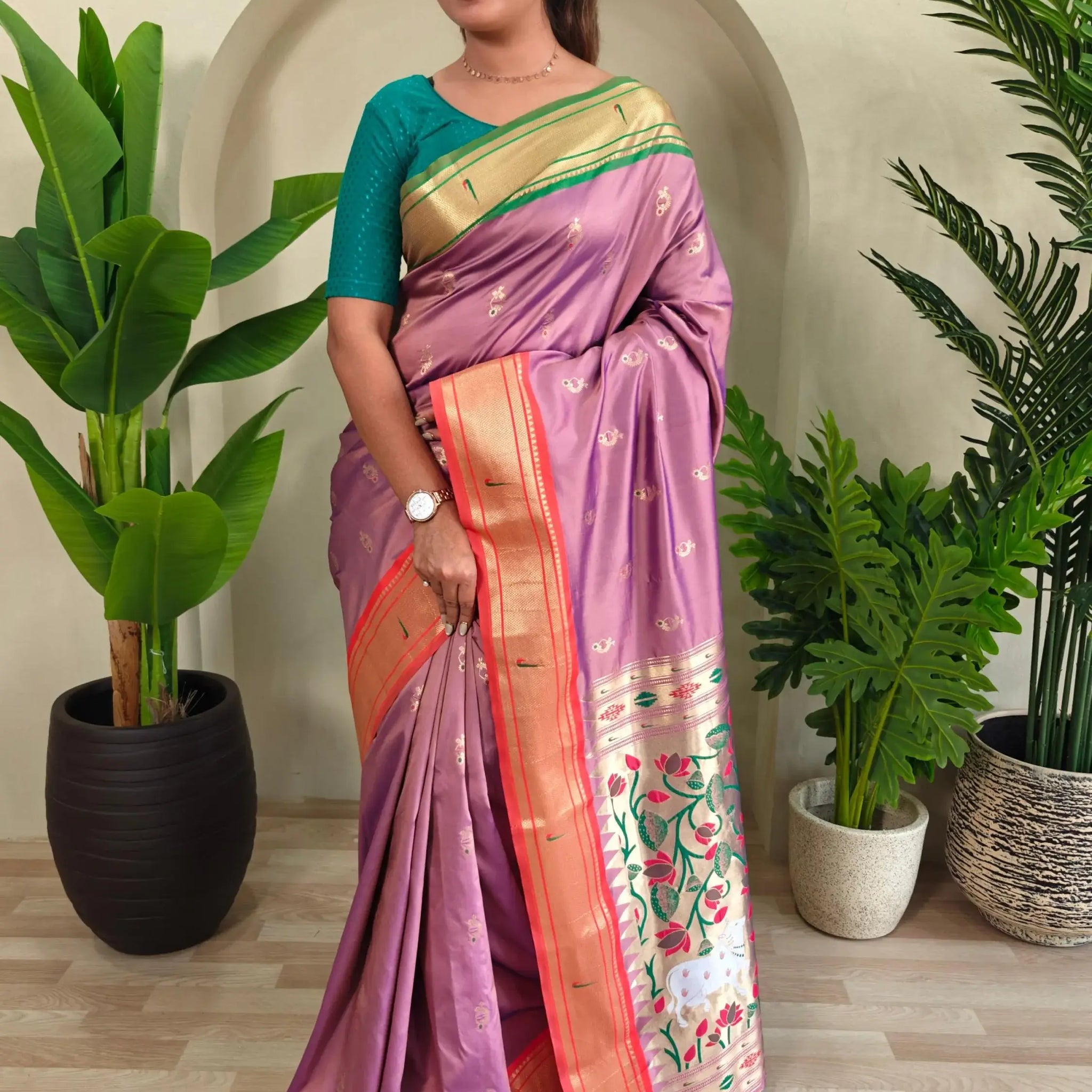 Glamorous Mauve Pichwai Printed Silk Designer Saree With Blouse - Zeel Clothing