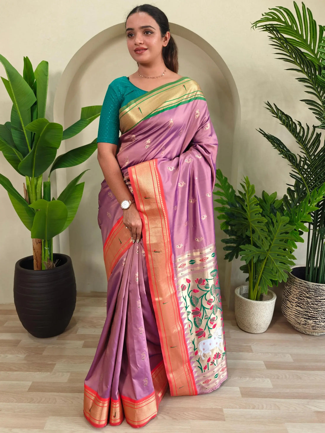 Glamorous Mauve Pichwai Printed Silk Designer Saree With Blouse - Zeel Clothing