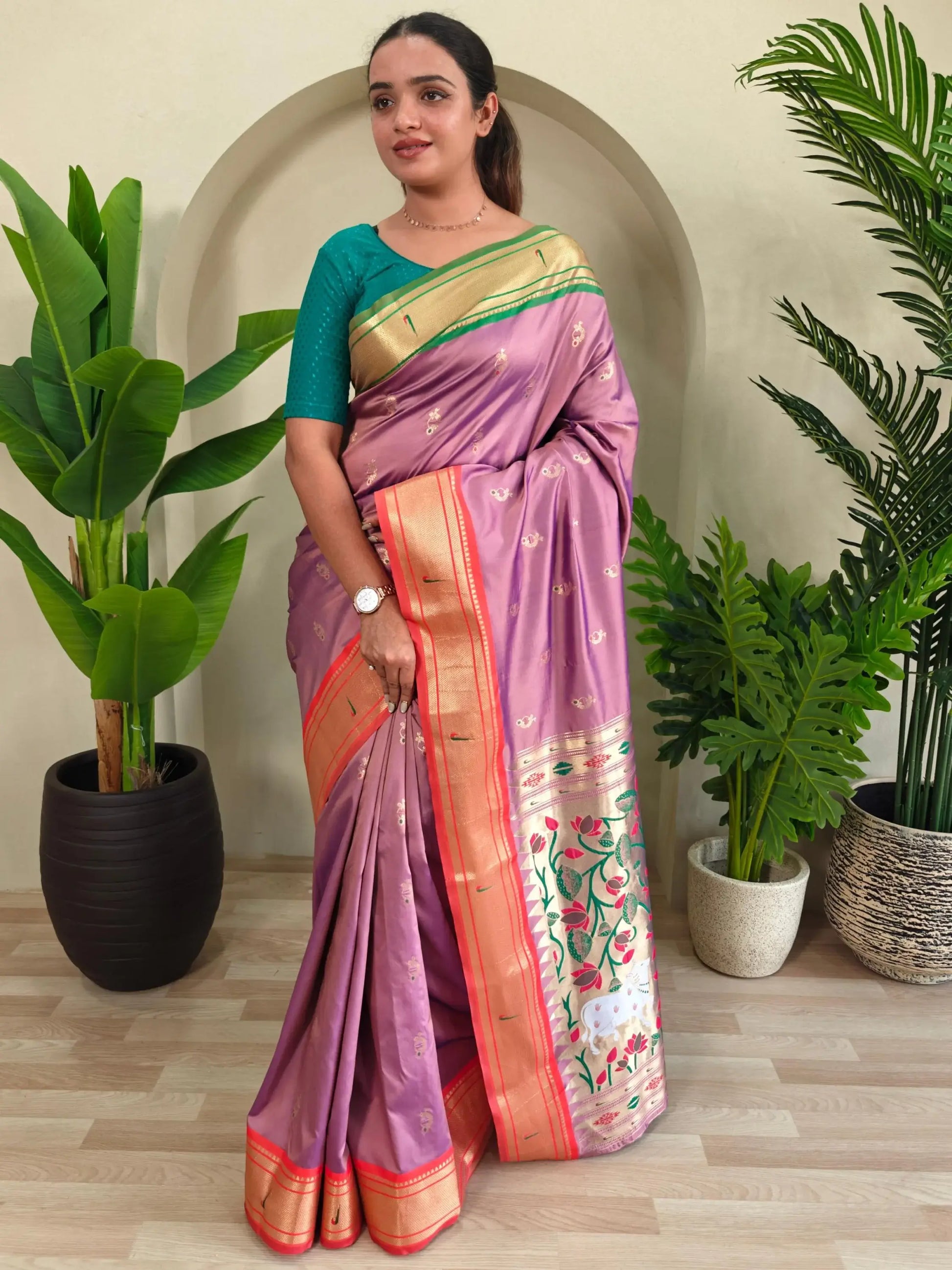 Glamorous Mauve Pichwai Printed Silk Designer Saree With Blouse - Zeel Clothing