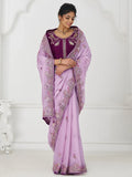 Glamorous Mauve Thread Work Silk Wedding Wear Saree With Blouse - Zeel Clothing