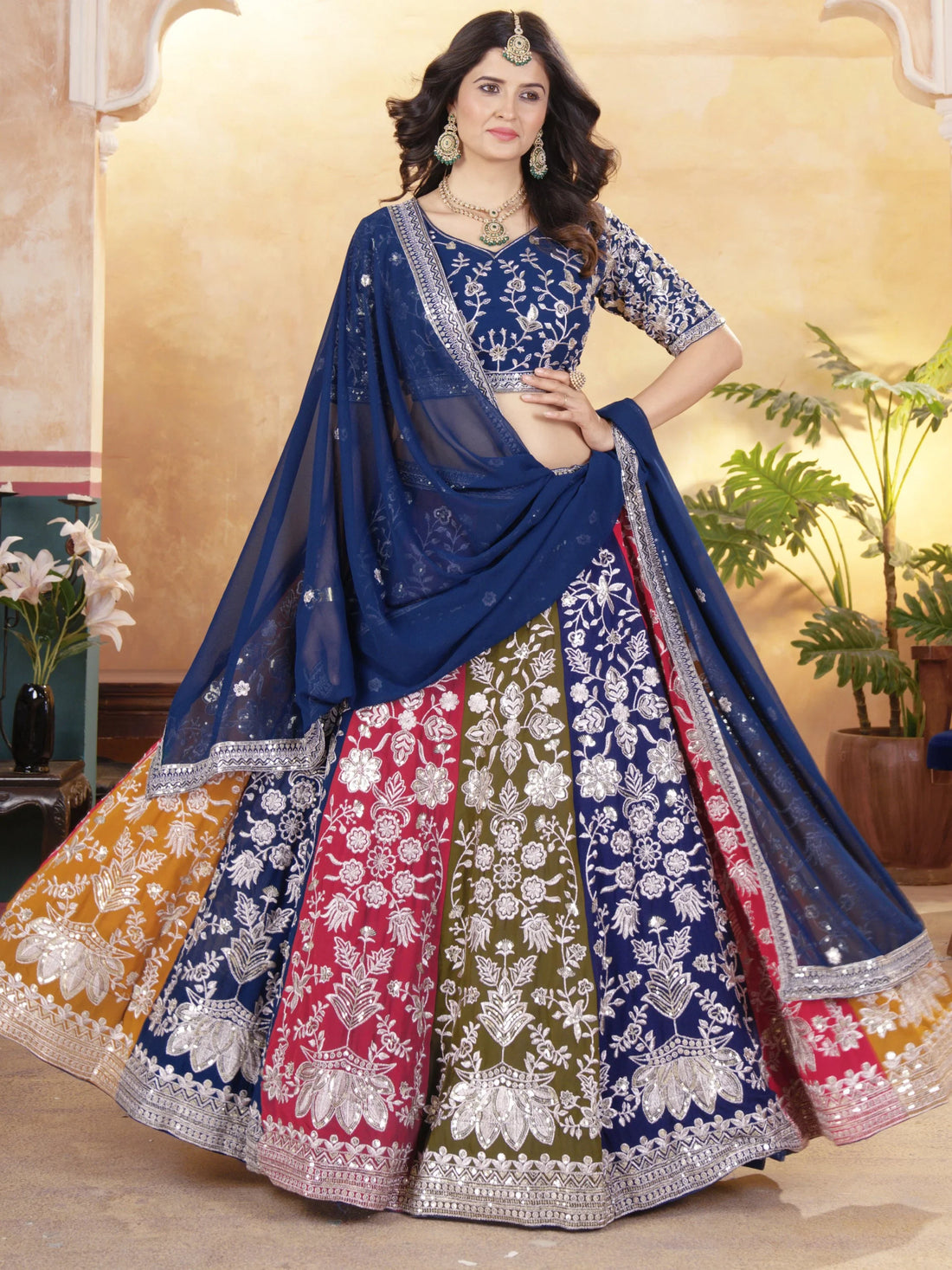 Glamorous Multicolor Sequins Georgette Wedding Wear Lehenga Choli With Dupatta - Zeel Clothing