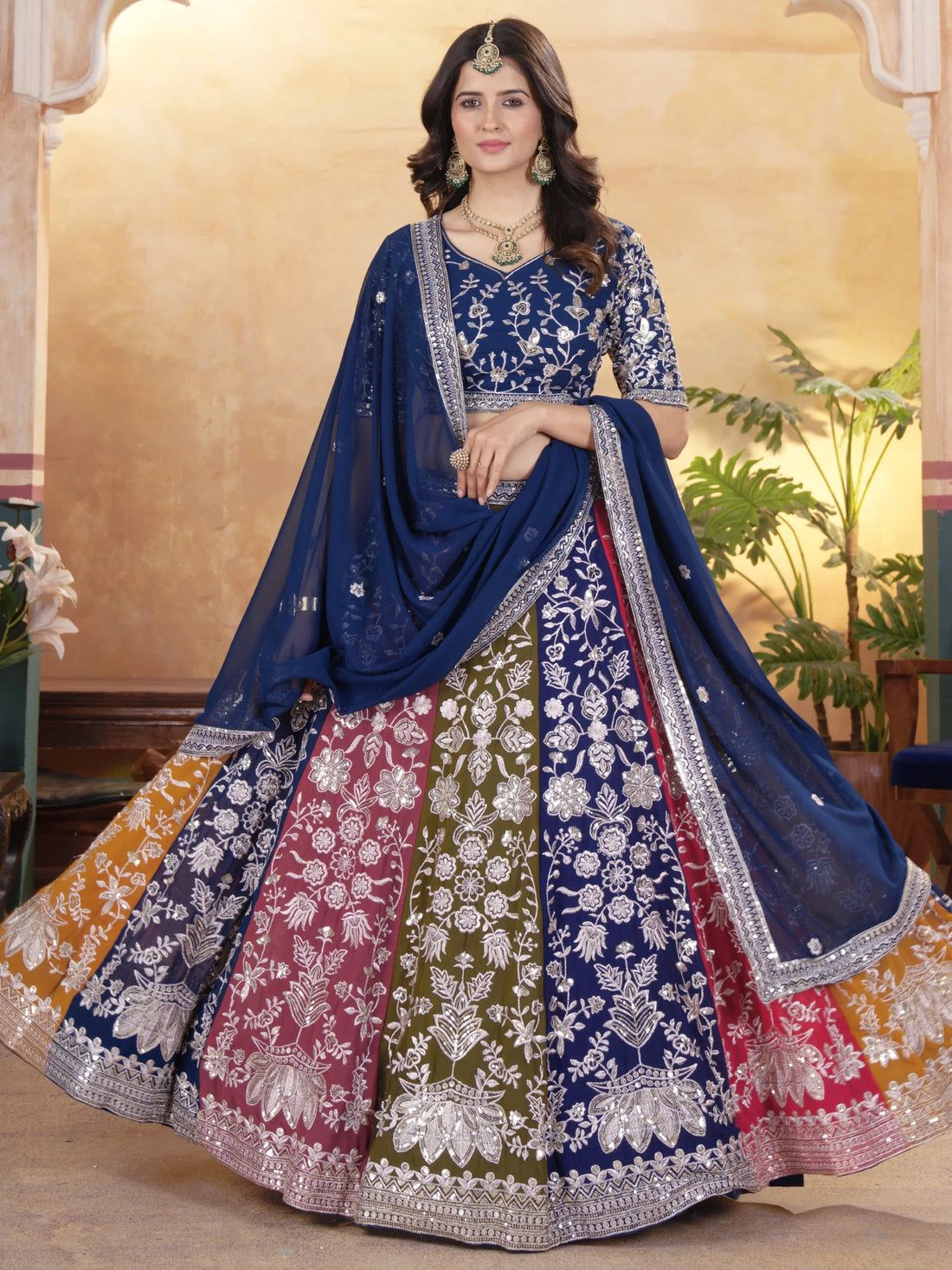 Glamorous Multicolor Sequins Georgette Wedding Wear Lehenga Choli With Dupatta - Zeel Clothing