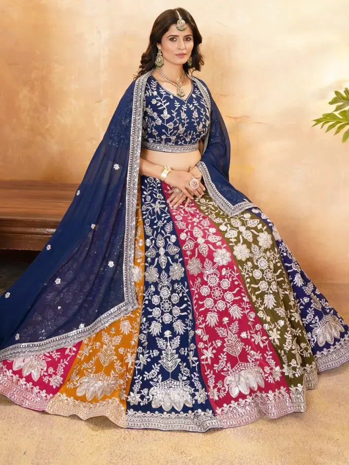 Glamorous Multicolor Sequins Georgette Wedding Wear Lehenga Choli With Dupatta - Zeel Clothing