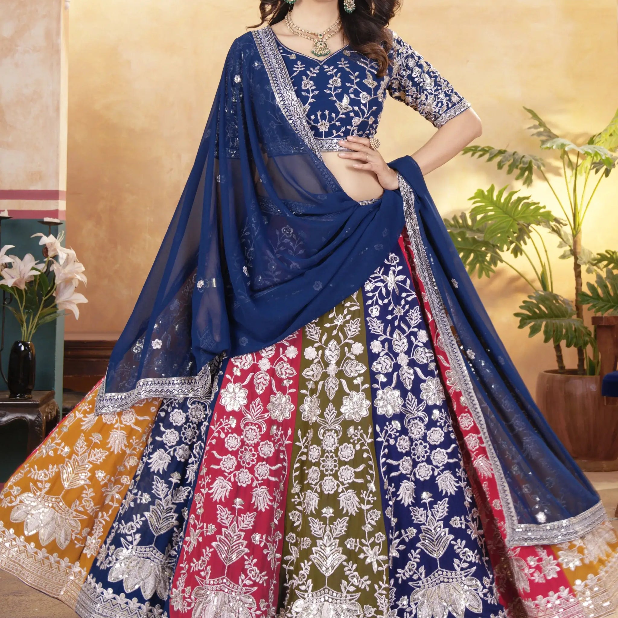Glamorous Multicolor Sequins Georgette Wedding Wear Lehenga Choli With Dupatta - Zeel Clothing