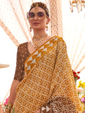 Glamorous Mustard Yellow Digital Printed Silk Haldi Wear Saree - Zeel Clothing