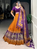 Glamorous Mustard Yellow Patola Printed Tussar Silk Lehenga Choli - Zeel Clothing