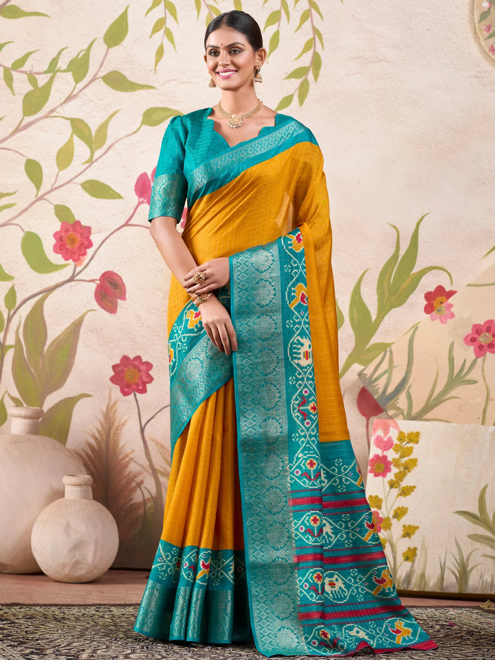 Glamorous Mustard Yellow Patola Printed Tussar Silk Saree With Blouse - Zeel Clothing