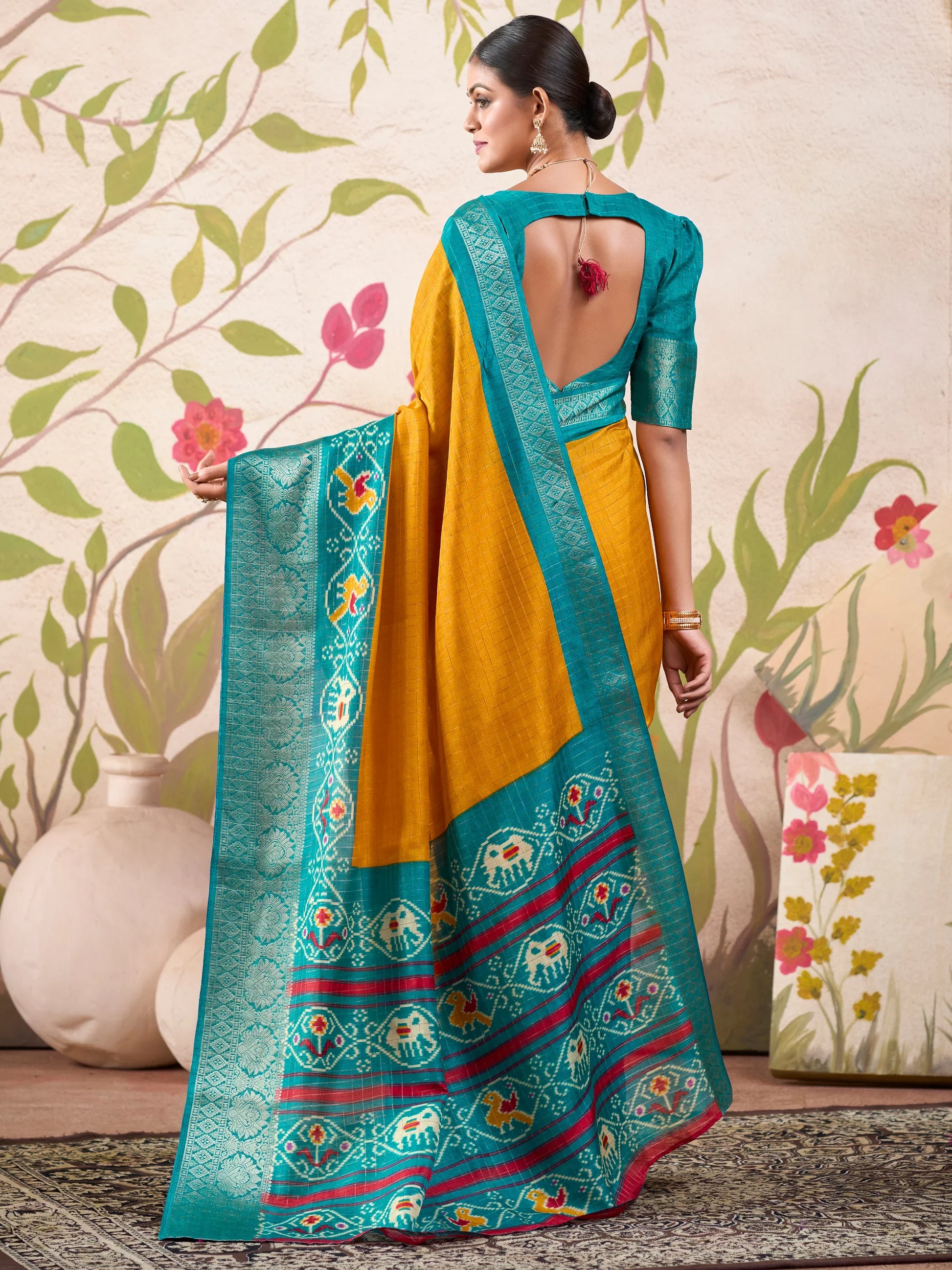 Glamorous Mustard Yellow Patola Printed Tussar Silk Saree With Blouse - Zeel Clothing