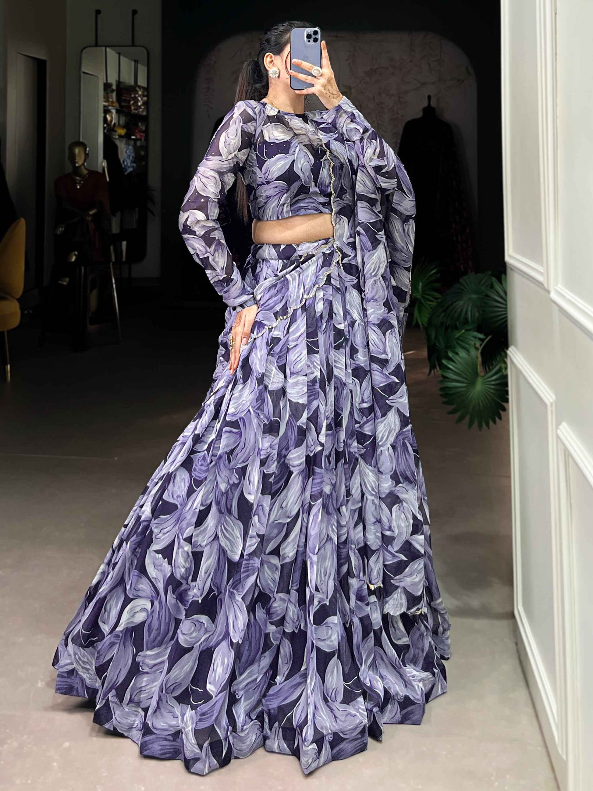 Glamorous Navy Blue Digital Printed Silk Festival Wear Lehenga Choli - Zeel Clothing
