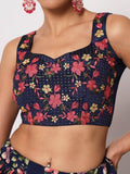 Glamorous Navy Blue Floral Printed Silk Wedding Wear Lehenga Choli - Zeel Clothing