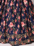 Glamorous Navy Blue Floral Printed Silk Wedding Wear Lehenga Choli - Zeel Clothing